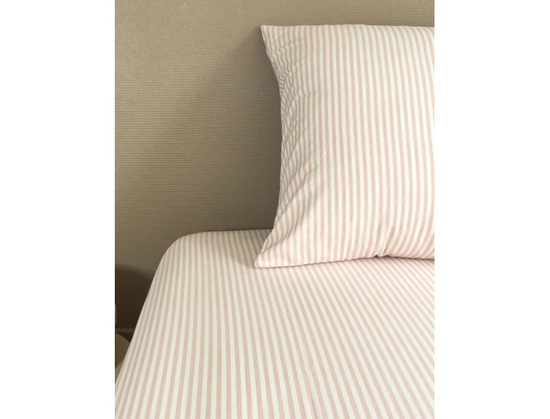 Drap housse 90x190cm Percale de Coton Bio Rayé Peach 80fils