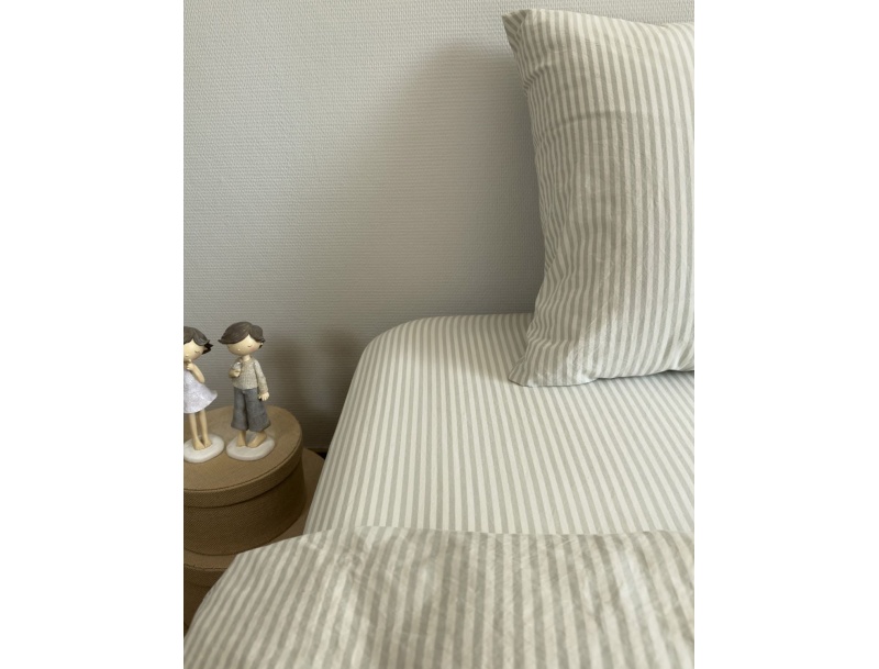 Drap housse 90x190cm Percale de Coton Bio Rayé Vert Tilleul 80fils