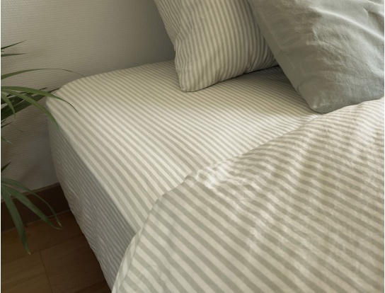 Hoeslaken 90x190 cm biologisch katoen percale gestreept lindengroen