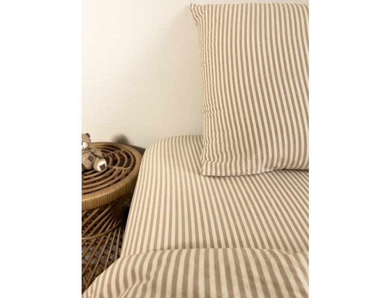 Spannbettlaken 90x190cm Bio-Baumwollperkal Gestreift Bernstein 80 Fäden