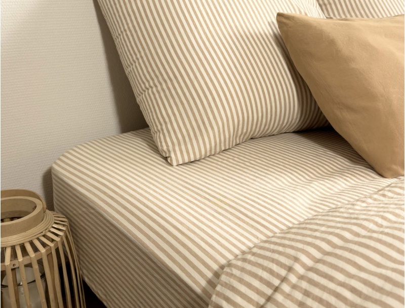 Drap housse Percale de Coton Bio  Rayé certifié GOTS Ambre
