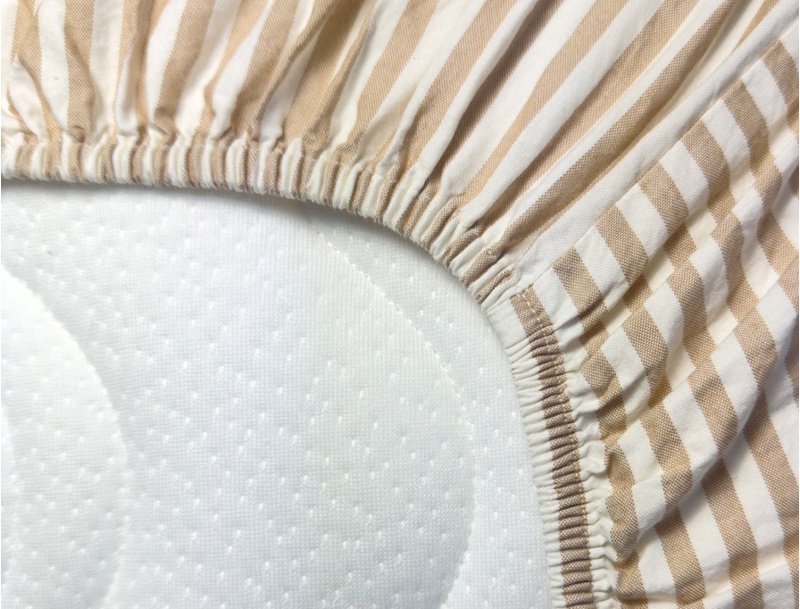 90x200 amber striped cotton percale fitted sheet with elastic