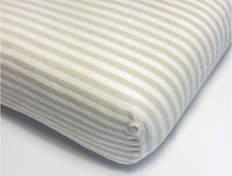 Drap housse 90x200cm Percale de Coton Bio Rayé Lin