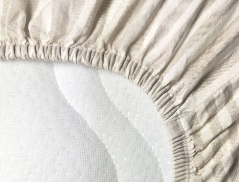 Drap housse 90x200 en percale de coton rayé Lin avec élastique.