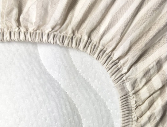 Drap housse 90x200 en percale de coton rayé Lin avec élastique.
