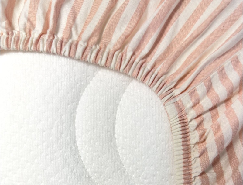 Drap housse Percale de Coton Bio Rayé GOTS Peach