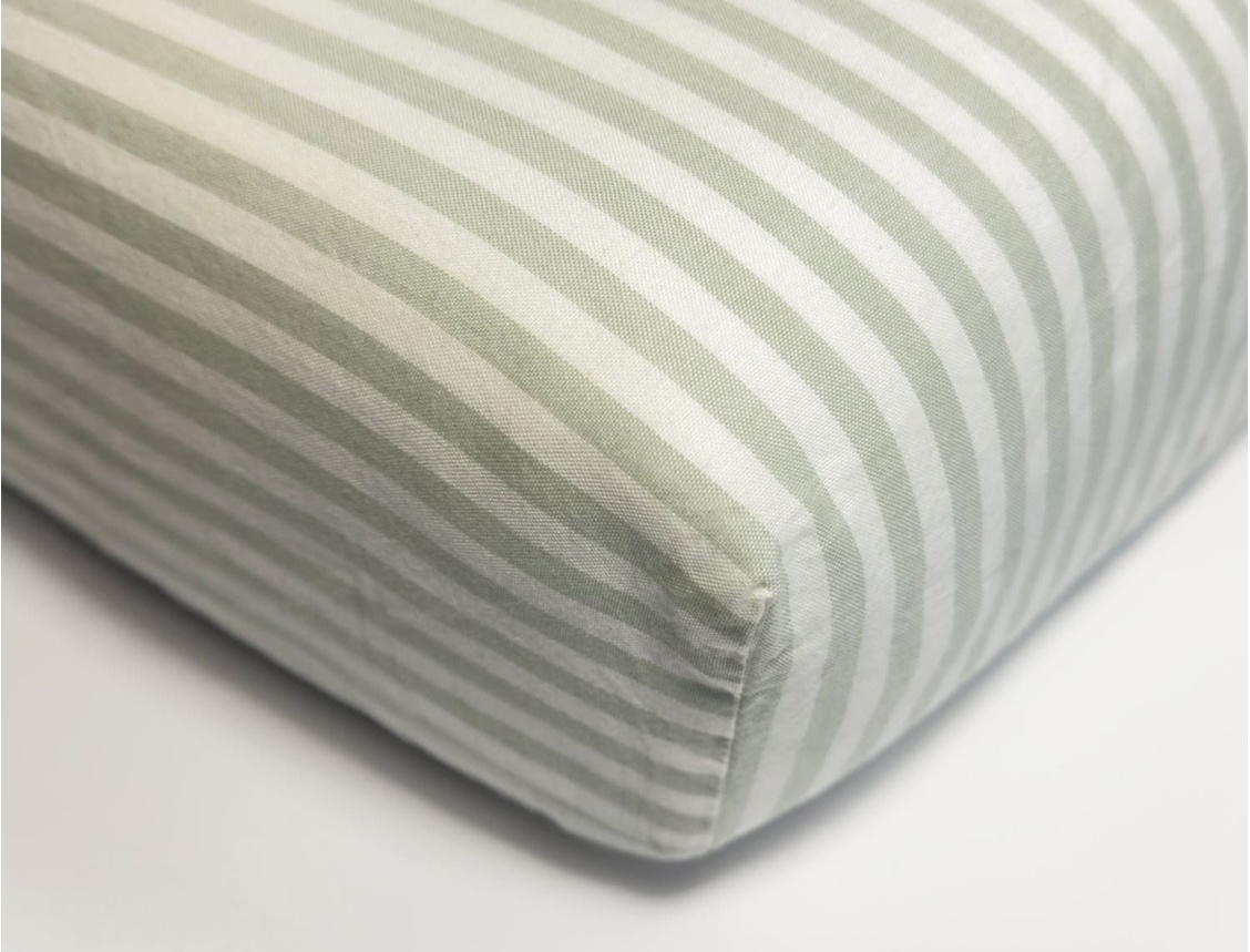 140x200 Lime Green Striped Organic Cotton Percale Fitted Sheet