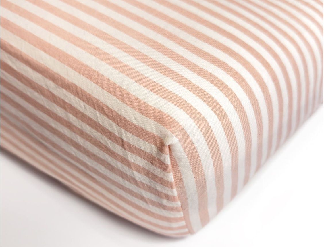Fitted Sheet 140x200 Organic Cotton Percale Striped Peach