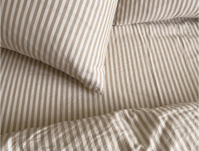 Fitted Sheet 160x200 Organic Cotton Percale Striped Amber