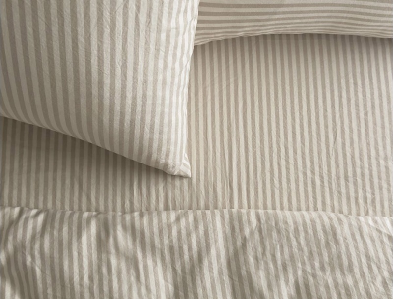 Fitted Sheet 160x200 Organic Cotton Percale Striped Linen