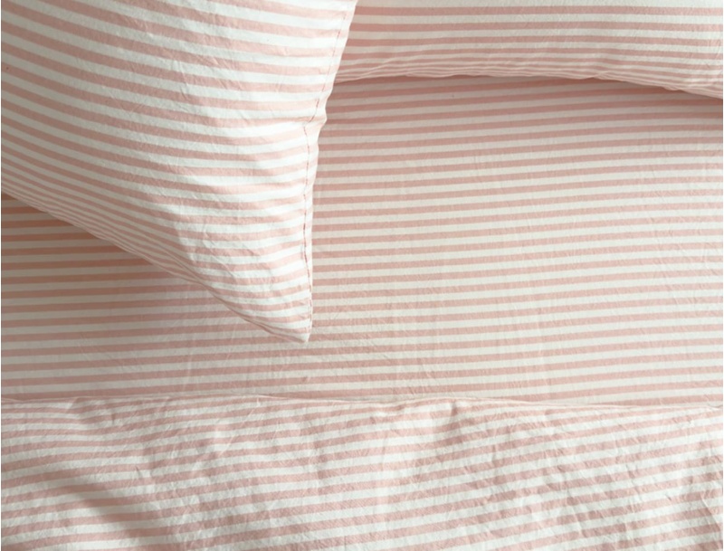 Fitted Sheet 160x200 Organic Cotton Percale Striped Peach