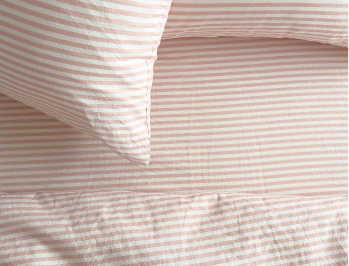 Fitted Sheet 160x200 Organic Cotton Percale Striped Peach