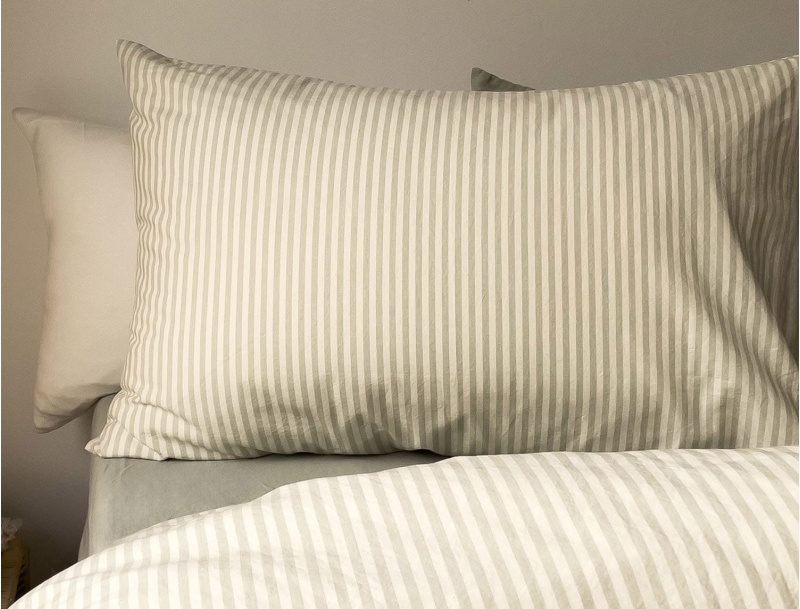 Taie d'oreiller 50x70cm Rayé Tilleul GOTS
