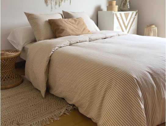 Housse couette adulte percale de coton bio rayé ambre