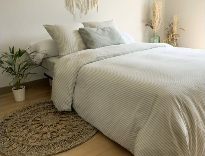 Housse de couette 260x240 cm Rayé Tilleul Percale de Coton Bio