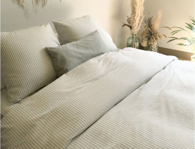 Funda nórdica 260x240 cm Rayas Verde Lima 100% Algodón Orgánico