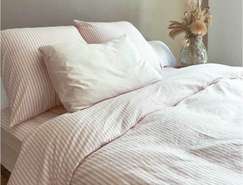 Housse de couette 260x240 cm Rayé Peach 100% Coton Bio