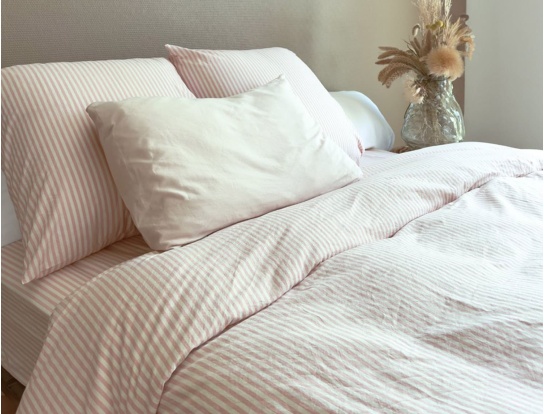 Bettbezug 260x240 cm Gestreift Peach 100% Bio-Baumwolle