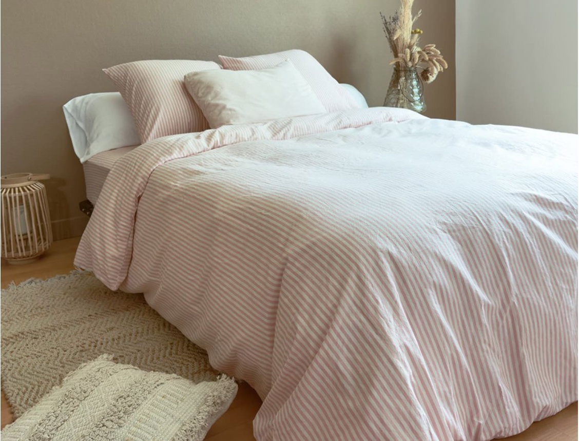 Bettbezug 260x240 cm Gestreift Peach Bio-Baumwollperkal
