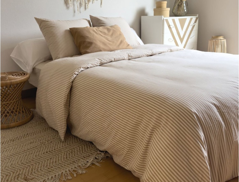 Bettdeckenbezug 260x240 cm Gestreift Bernstein Bio-Baumwollperkal