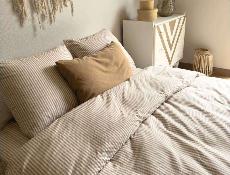 Bettbezug 260x240 cm Gestreift Bernstein 100% Bio-Baumwolle