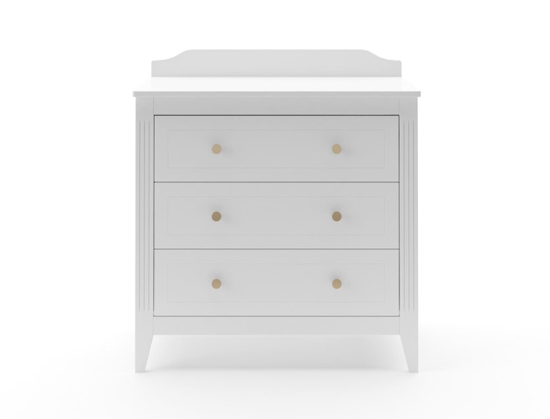 Commode met 3 lades Heritage White met groeven en lijstwerk van massief beukenhout