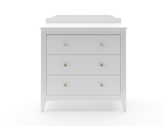 Commode met 3 lades Heritage White met groeven en lijstwerk van massief beukenhout