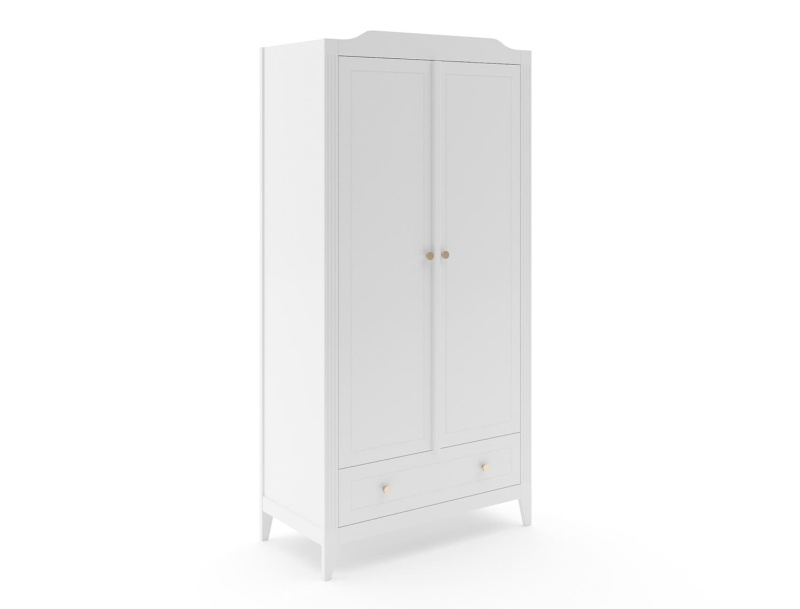 Armadio Heritage bianco con 5 ripiani, appendiabiti e 1 cassetto grande