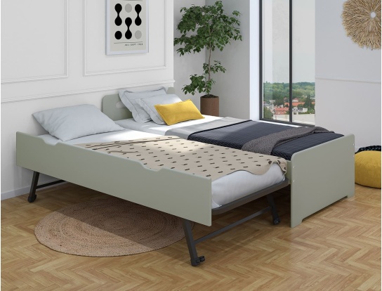 Lit gigogne enfant Féroé Sauge 90x190 en version ouverte