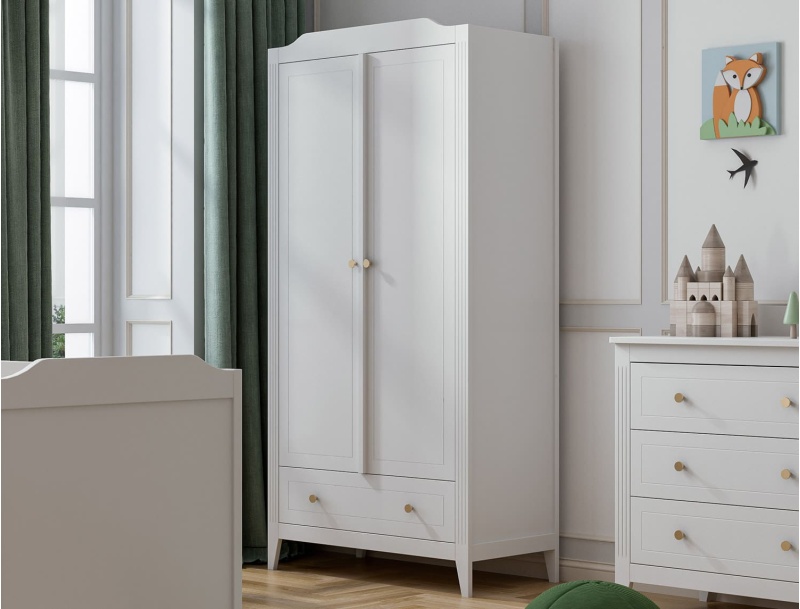 Armoire Héritage Blanc avec étagères,  penderie et  grand tiroir