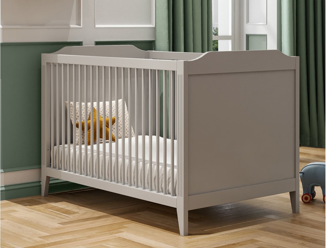 Heritage Grey convertible baby bed 70x140 mattress.