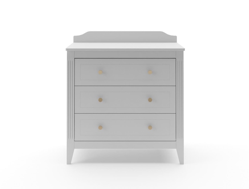 Commode 3 tiroirs Héritage Gris avec cannelures et doucines en hêtre massif.