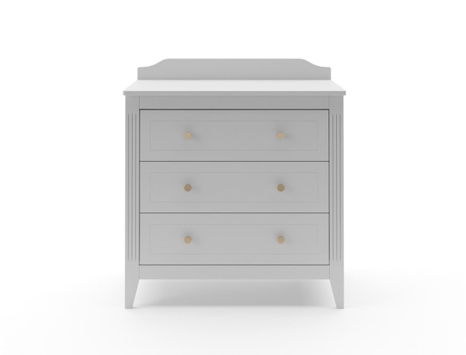 Commode 3 tiroirs Héritage Gris avec cannelures et doucines en hêtre massif.
