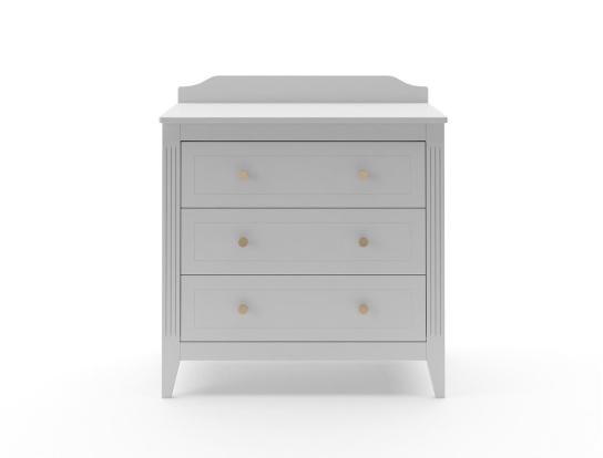 Commode 3 tiroirs Héritage Gris avec cannelures et doucines en hêtre massif.