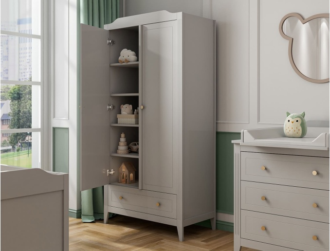 Heritage Kleiderschrank 2 Türen 1 Schublade Grau