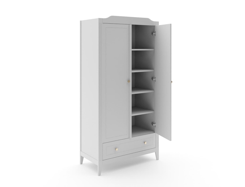 Armadio Heritage grigio con 5 ripiani, appendiabiti e 1 cassetto grande