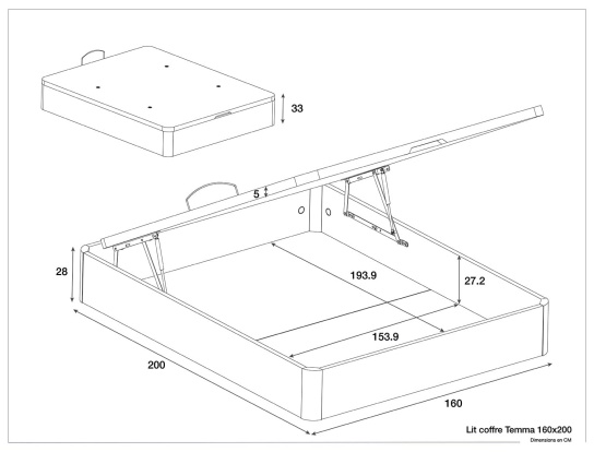 Dimensiones de la cama con cajones Temma Roble blanqueado 160x200