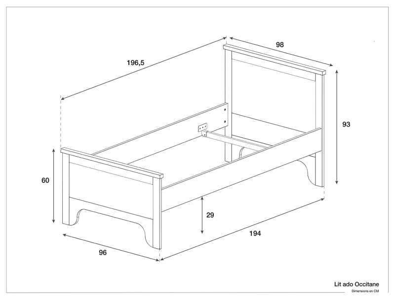Dimensions of the Occitane children's bed