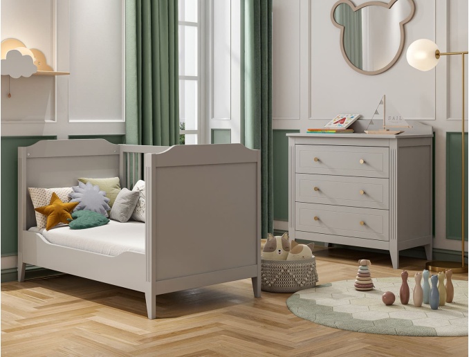 Habitación de bebé dúo Heritage gris cama evolutiva
