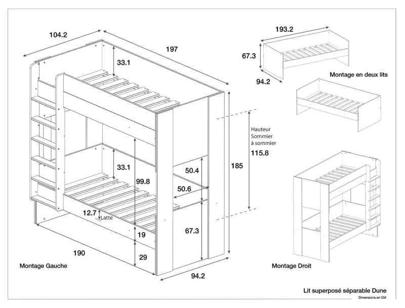 Dimensions of the Dune bunk bed