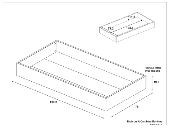 Dimensions du tiroir de rangement Bohème.