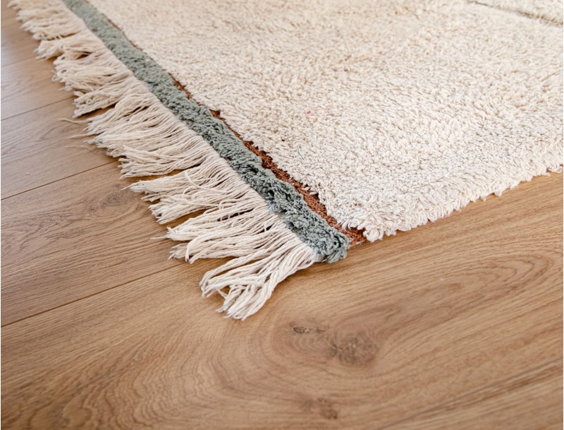 Tappeto rettangolare Vintage blu con frange