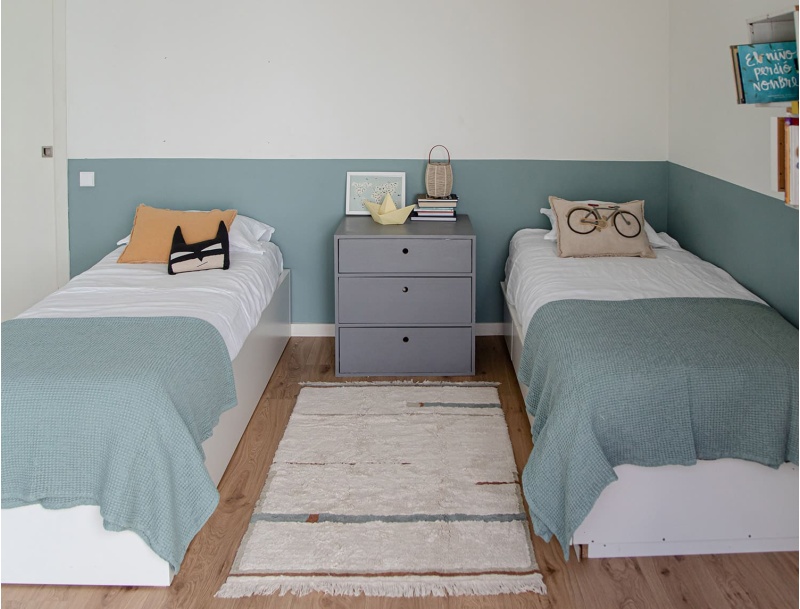 Alfombra rectangular vintage azul para habitación infantil