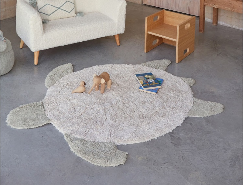 Machine washable cotton turtle rug.