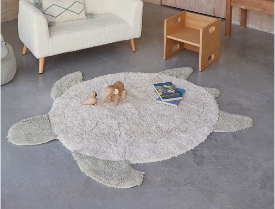 Machine washable cotton turtle rug.