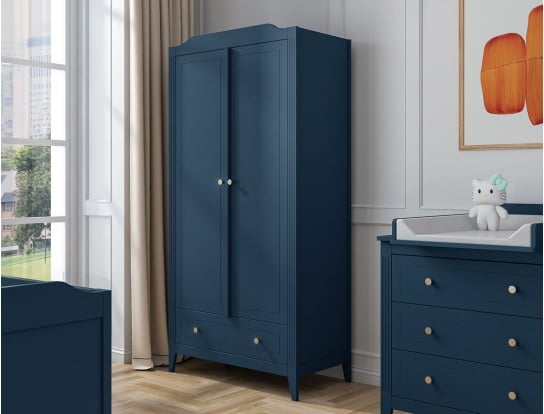 Heritage kledingkast blauw met twee deuren en een grote lade