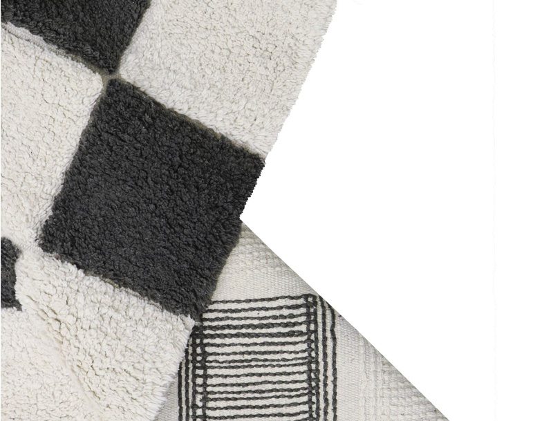 Machine washable black and white checkerboard rug