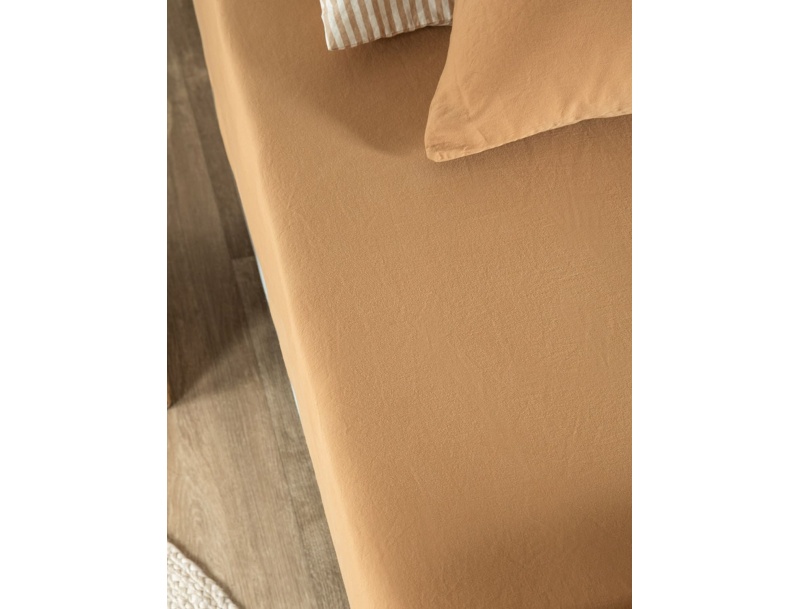 Drap housse satin de coton bio lavé couleur ambre