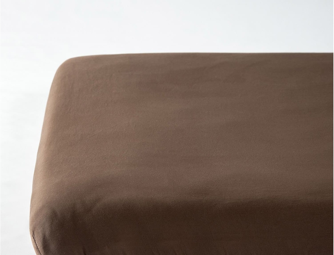 90x190 cm brown fitted sheet in organic cotton sateen