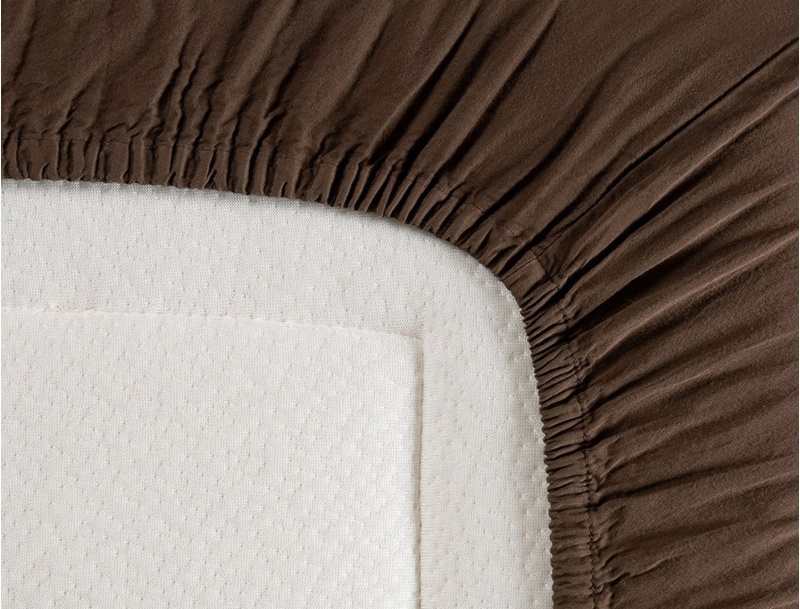 Washed organic cotton sateen fitted sheet in brown color